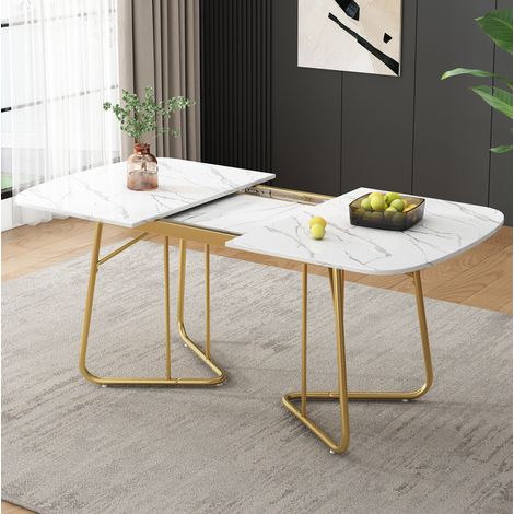 MEUBLIV Table à manger extensible 180x80 cm blanche effet marbre, 4-6 personnes (1/5)