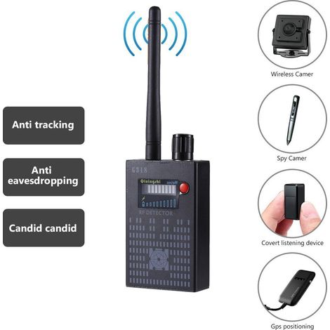 detector de señal RF, sensibilidad ajustable, detección de cámara GPS GSM, alarma LED y sonora, para el hogar, la oficina y el coche. (1/5)