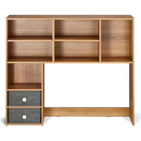 Mophorn Desktop Bookshelf, 3-Tier Wood Storage Organizer. 37"x10"x31.1", with 2 Fabric Drawers. For Office, Home & Dorm. (1/5)