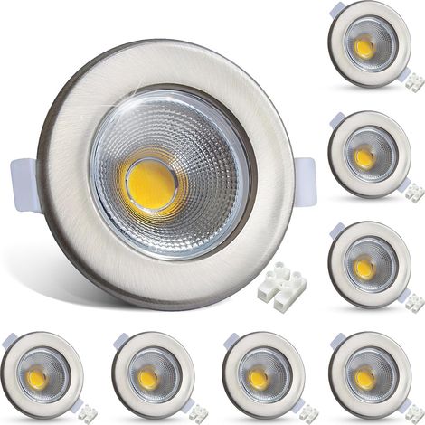 Lot de 8 10W Spot LED Encastrable Dimmable Extra Plat,3000K Blanc Chaud Éclairage Encastré COB,850LM 230V,Trou 65-85mm,Spot de Plafond Inox Pour Cuisine Chambre Salon (1/5)