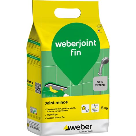Weber Saint-Gobain Joint mince carrelage sol et mur, Gris ciment, 5kg, mortier, Weberjoint fin