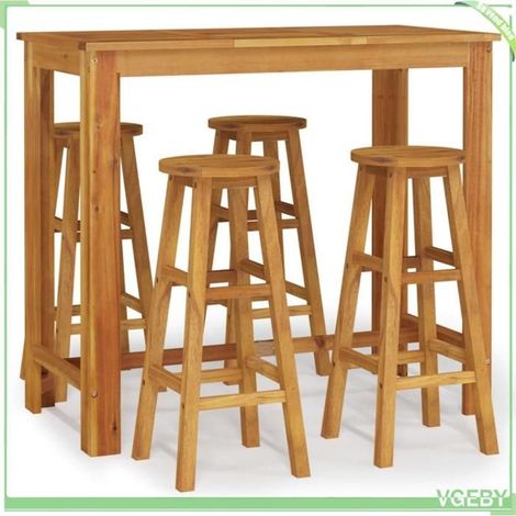 Ensemble de bar de jardin 5 pièces - FAFEICY - 3154394 - Bois d'acacia massif - Finition à l'huile - Intérieur/Extérieur (1/5)