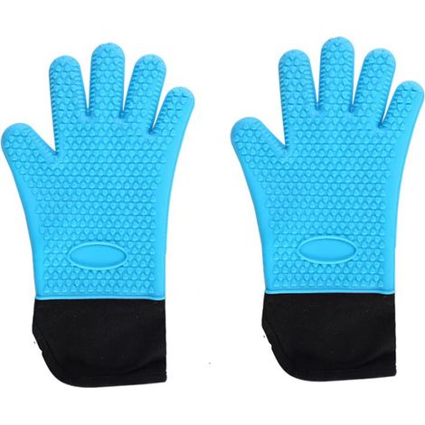 Gants Cuisine-Silicone&Coton Double Couche-Gants BBQ Contre Chaleur/Gants Cuisson/Four Flexibles/Casseroles Cuisson-Cuisson&Barbecue Expert bleue 2 pièces (1/5)