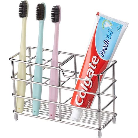 Support de rangement pour brosse à dents, dentifrice et rasoir - Porte-brosse à dents en acier inoxydable soudé avec système d'évacuation, pour salle de bain, rasoir et cosmétiques (1/5)