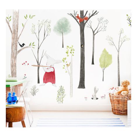 Autocollants muraux pour enfants, grands motifs d'animaux de style nordique, motif dessin animé, arbre, forêt, chambre de bébé