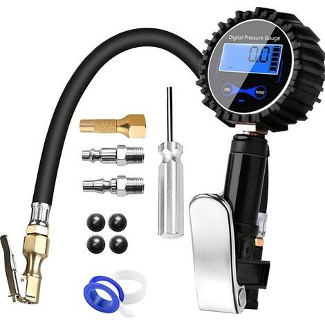 Numérique Manomètre , Haute Précis Digital Jauge , 200PSI Embout de Pistolet Gonflage et Compresseur avec l'écran LCD pour Voiture Camion Moto Vélo (1/5)
