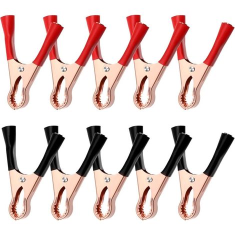 Set di 10 pinze a coccodrillo metalliche isolate e robuste da 50 A – pinze a coccodrillo di ricambio per cavi della batteria – pinza a coccodrillo placcata in rame – pinza elettrica a molla per barche (1/5)