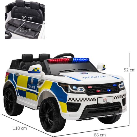 Voiture de police électrique pour enfants, 12 V, avec télécommande, sirène, gyrophares et connexion USB pour la musique, 110 x 68 x 52 cm, blanche (1/5)