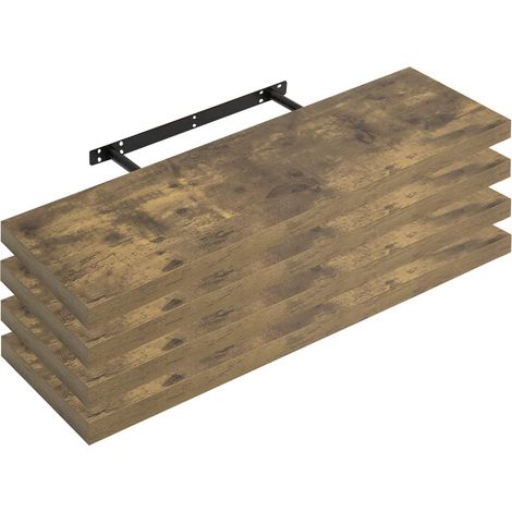 WOLTU Étagère Murale Lot de 4, Étagère Suspendue, Étagère Flottante de CD DVD, 100x23x3, 8cm Marron Rustique, RG9317hov-4 (1/4)