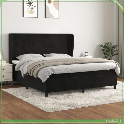Sommier à lattes avec matelas - Modèle 3129107 - 180 x 200 cm - Velours noir - Tête de lit réglable (1/5)
