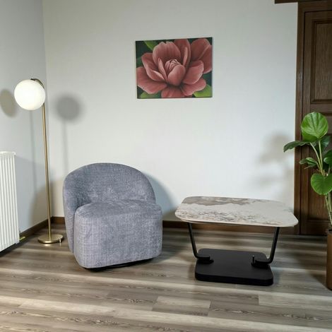 Fauteuil pivotant gris bleu dossier rond tissu texturé IENA