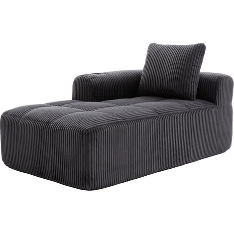 Fauteuil canapé compact en velours côtelé avec rangement latéral et porte-gobelet, 158x93x61 cm, gris (1/5)