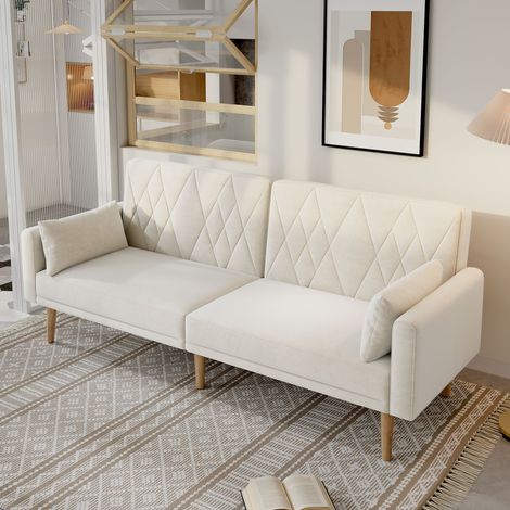 Canapé convertible 2 places Samt Beige 180x75x82 cm, Rückenlehnen getrennt verstellbar