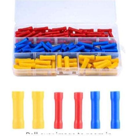 120 elektrische Steckverbinder, Isolierschläuche, Kabelschuhe, Crimpverbinder, gerade Crimpverbinder für elektrische Leitungen, Kfz-Crimpverbinder (Blau, Rot, Gelb)