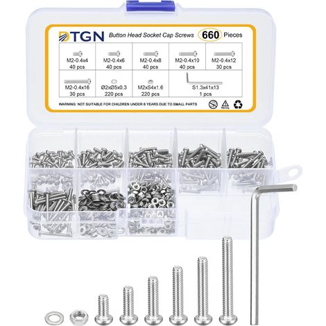 660Pcs M2-0.4x4/6/8/10/12/16mm Bouton Tête Creuse Vis À Tête Fraisée 304 Acier Inoxydable Boulon Écrou Ensemble Rondelle Kit Assortiment (1/5)