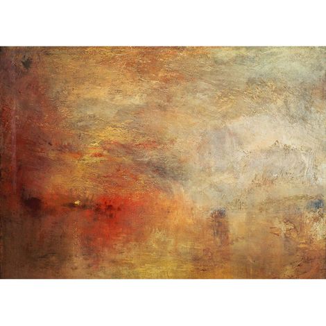 Tableau moderne imitation peinture | Tableau rouge & doré coucher de soleil | Tableau sur toile idéal couloir & chambre adulte - 0,7 x 0,5 m (1/2)