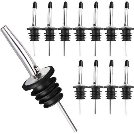 12Pcs Verseurs en acier inoxydable, Bec Verseur Conique Bouteille Bec conique avec Capuchons en Caoutchouc pour Liqueur, vin, Huile, Liqueur, sirop (1/5)