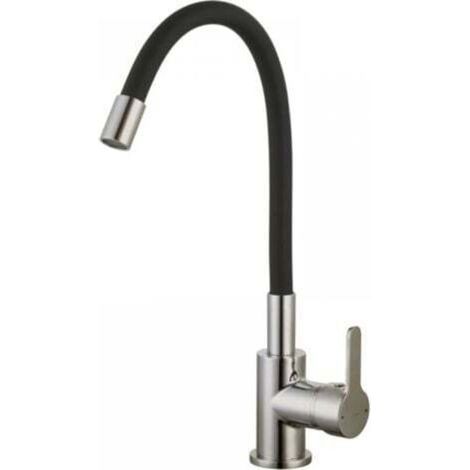 Mitigeur d'évier à mémoire de forme, style inox, flexible, avec fonction mémoire de forme [noir] (1/4)