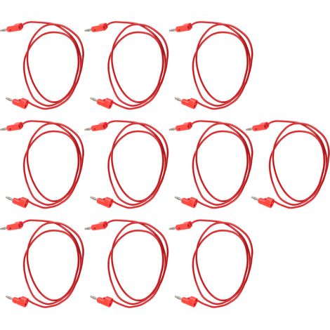 Lot de 10 cordons de test à fiches bananes mâle-mâle, âme en laiton, pour tests électriques J.70006, 4 mm, rouge (1/5)