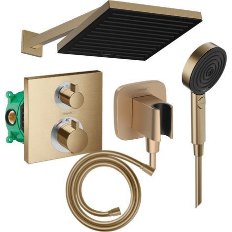 Columna de ducha termostática HANSGROHE Ecostat Square Pulsify S rociador Flexible Isiflex Pulsify teleducha bronce cepillado