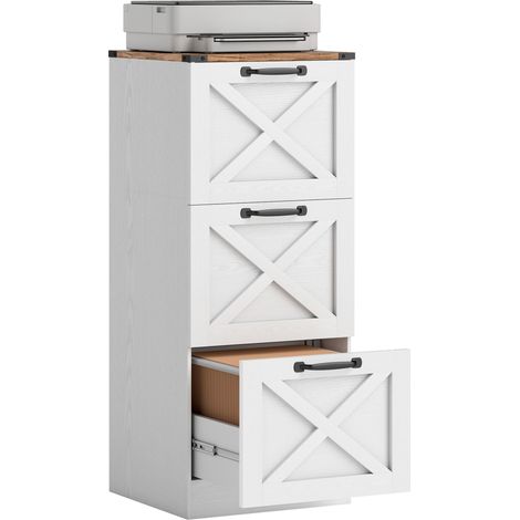 Caisson de bureau - HOMCOM - 3 tiroirs, dossiers suspendus pour formats lettre/A4, style rustique - bois - 40x40x101cm - blanc (1/5)
