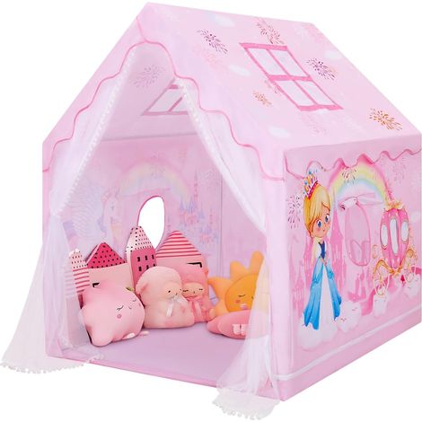 Tente de Jeu Enfants Château de Princesse pour Filles, Cabane Enfant Interieure avec Fenêtres et Sac de Transport, Tente Enfant Interieur et Extérieur, Cadeau d'anniversaire 120×100×130 cm, Princesse