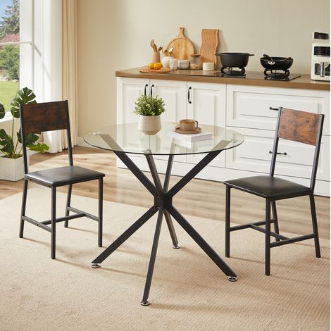 Mesa de comedor redonda 80 cm de vidrio templado, para 1-4 personas, patas metálicas negras (1/5)