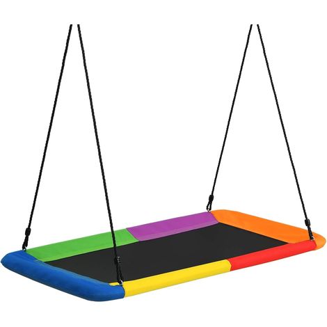 COSTWAY Columpio de Nido Columpio Colgante para Niño Cuerda Ajustable de 100-180 cm Carga hasta 315 kg para Jardín Interior Exterior (Multicolor) (1/5)