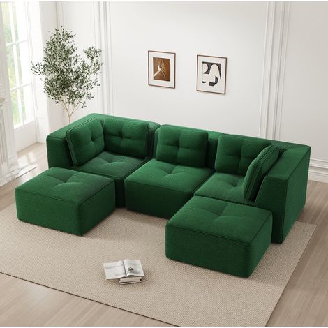 divano angolare modulare in velluto a coste verde OKMYHOME (1/5)