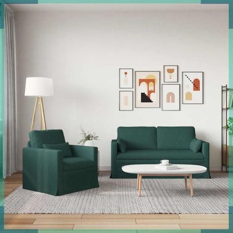 Canapé - 3407540 - 2 places - Tissu vert foncé - 158 x 78 x 80 cm (1/5)