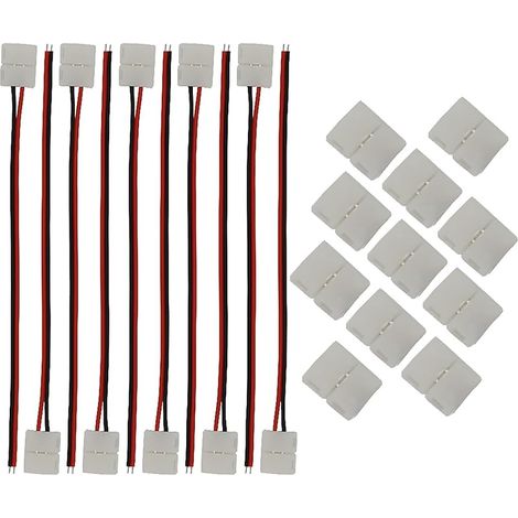 Lot 20 connecteurs pour bande lumineuse LED comprenant un fil connexion sans soudure LED à 2 broches 8 mm large, un connecteur de bande LED à 2 broches pour SMD2835, des bandes LED RVB 3528 (1/5)