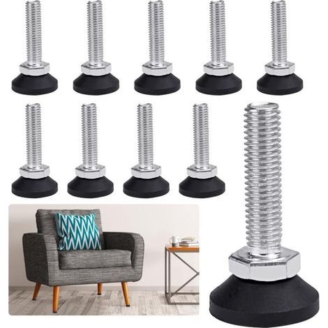 10 Pièces Vis de Réglage pour Meuble M1040mm Pieds de Nivellement pour Meubles Pied Vérin Réglable en Acier Galvanisé Pieds de Mise à Niveau Pieds Vérin de Meuble pour Armoire, Placard, Table (1/5)