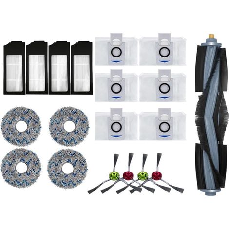 19-piece robot vacuum cleaner accessory set including main brush, side brushes, mop pads, and dust bags for Ecovacs, Deebot, X1, Omni Turbo, T10, Yeedi, and KK. (1/5)