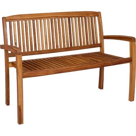 Banc de jardin 2 places empilable en bois de teck solide 120 cm pour terrasse et patio - PANGIVO (1/5)