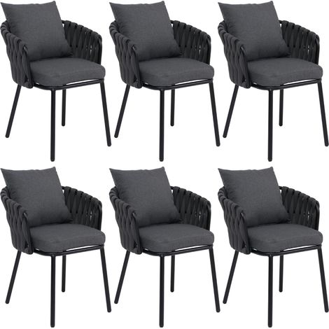 Lot de 6 chaises de salle à manger en aluminium HWC-P89, chaise d'intérieur avec accoudoirs, tissu/t (1/5)