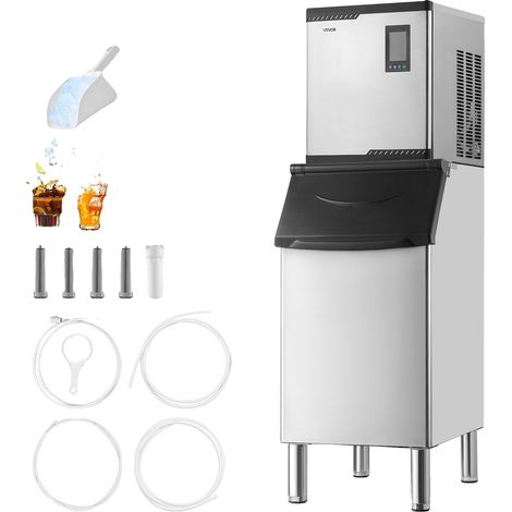 Máquina de hielo comercial VEVOR, acero inoxidable, 204 kg/día, autolimpiante, espesor ajustable, solo cabezal, 300 lbs/día-a (1/2)