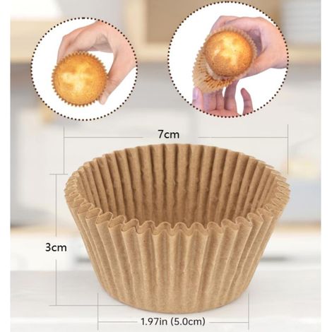 Caissette Muffins Papier,100 pièces Standard,Naturel Moule Muffins Papier, Résistant à la Graisse & Non Blanchi,Pour fêtes & Anniversaires & Mariages & Pâtisserie,Dimensions Standard (1/3)
