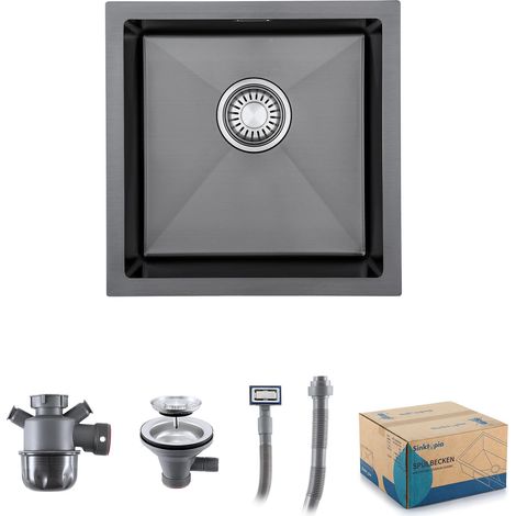 Evier Inox 1 Bac Avec Siphon Évier de Cuisine Sans Trou de Robinet 40×40 cm (1/5)