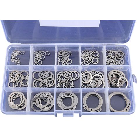 Kit d'assortiment de 150/250 anneaux de retenue de circlips externes en acier inoxydable 304 (1/5)