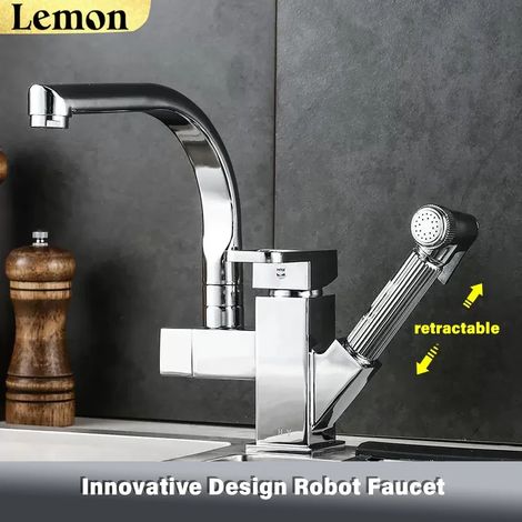 Robinet de cuisine (argent brillant) avec douchette extractible multifonctionnelle (1/5)
