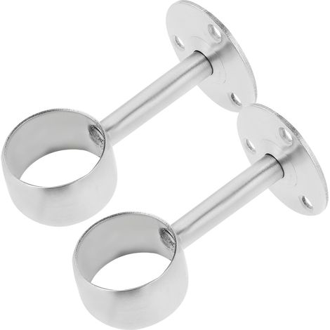 Support de tringle à vêtements 2 pièces en acier inoxydable argenté à bride (1/5)