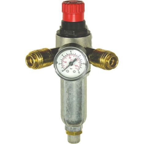 1 - Druckregler - Filter - 3/8"-M-Schnellanschlussanschlüsse - Druckluftdruckregelung + Filtration für Werkstatt- und Druckluftwerkzeuge - Grau (1/3)