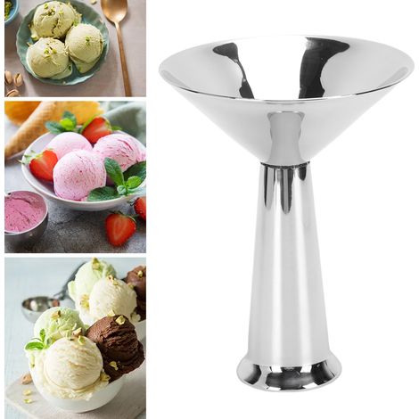Coupe à glace ronde en acier inoxydable, bol de service à desserts sur pied, coupe à bonbons pour salades, puddings aux fruits et yaourts. (1/4)