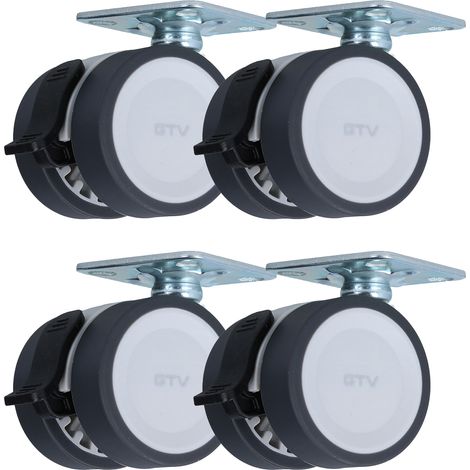 4er Set Laufrolle mit Bremse Doppel-Möbelrolle Ø 50mm Lenkrolle Anschraubplatte (1/4)
