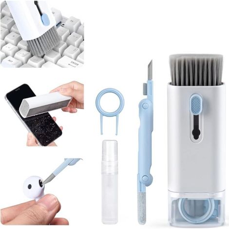 7 en 1 Kit Nettoyage pour, Kit Nettoyage Clavier, Kit Nettoyage PC Nettoyeur Clavier Brosse de Nettoyage Nettoyant Ecran pour Téléphone/Laptop/Ordinateur/Casque/Ecouteur/Caméra/(Blau) (1/4)