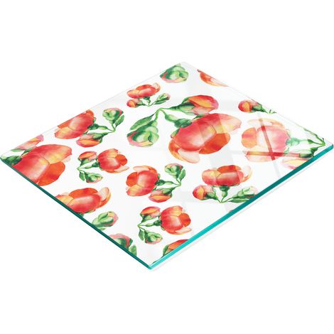 Tablero decorativo multifuncional de vidrio templado con dise帽o de flores de membrillo, 60x52 cm.