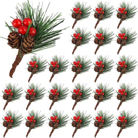 Ramas de pino artificiales con bayas rojas y piñas: guirnalda navideña realista para decorar el hogar durante las fiestas. (1/4)