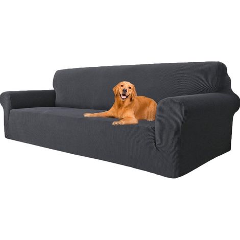 Hochdehnbare Sofahusse 4-Sitzer, rutschfest, dunkelgrau (1/5)