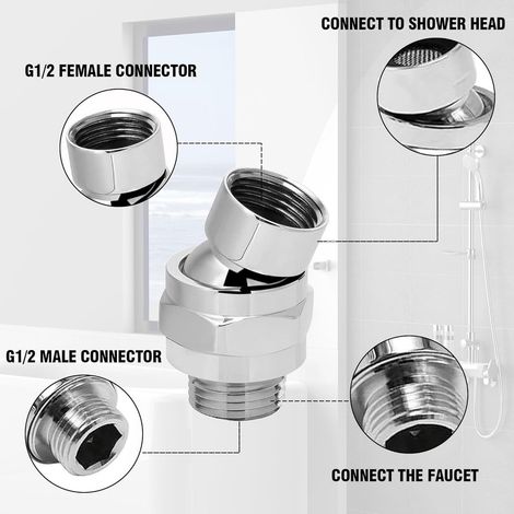 Robinet d'arrêt pour pommeau de douche - Adaptateur à rotule pivotante, rallonge, raccord G 1/2 - Accessoires de salle de bain - Argent (1/4)