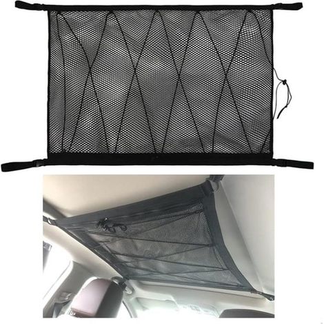 Red de almacenamiento para coche y caravana con doble cremallera: compacta y fácil de plegar para el techo y el maletero del coche. (1/5)